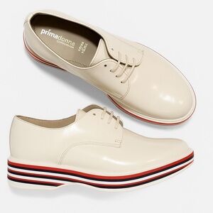 PrimaDonna | Off White Oxfords Leather Loafers with Striped Sole